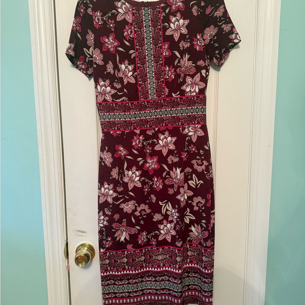 White House Black Market Magenta Floral Midi Dress
